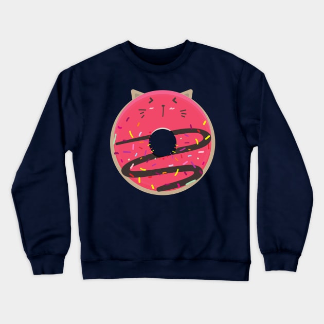 Pink Blushing Kawaii Cat Donut Crewneck Sweatshirt by InkyArt